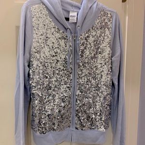 VS PINK hoodie - blue with silver sequin bling front